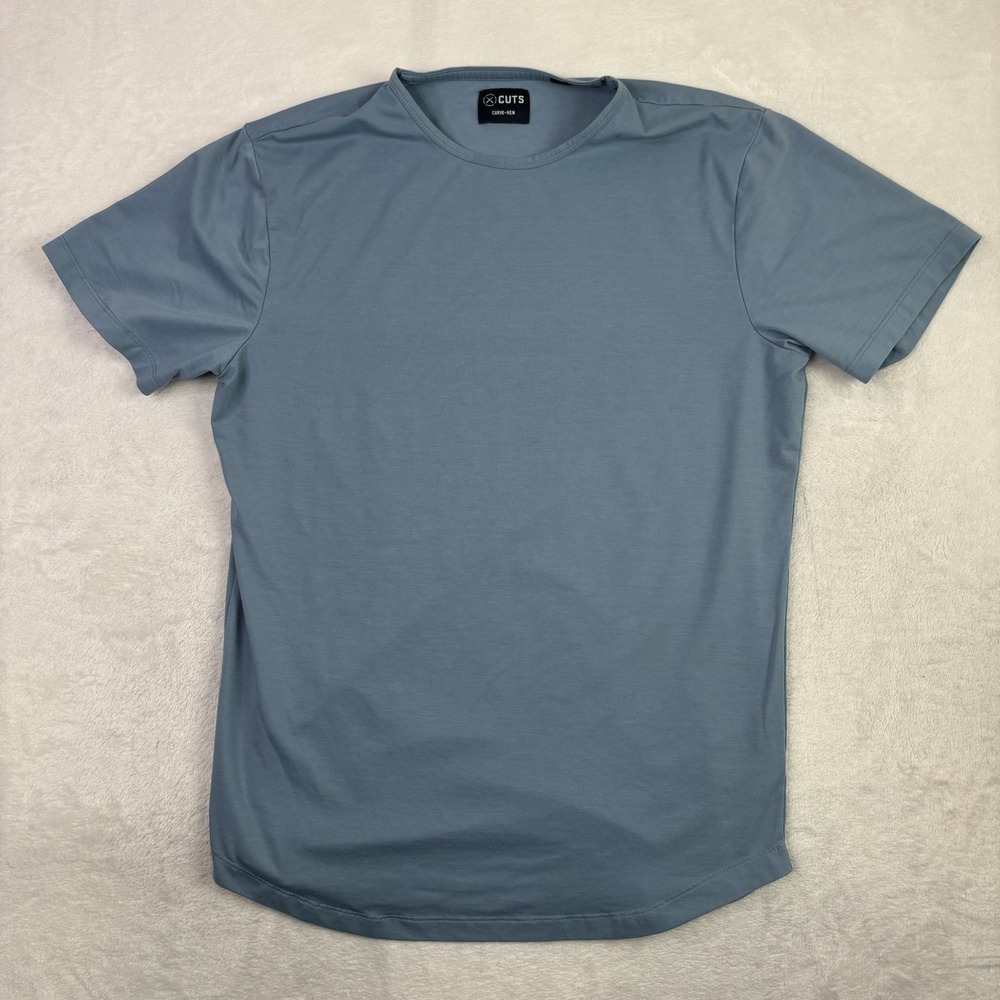 Cuts Curve-Hem Blue Short Sleeve Activewear Shirt Athletic Men's Medium